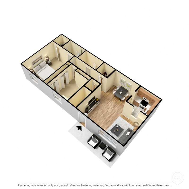 Floor plan for 2 beds, 2 baths, 980 sqft